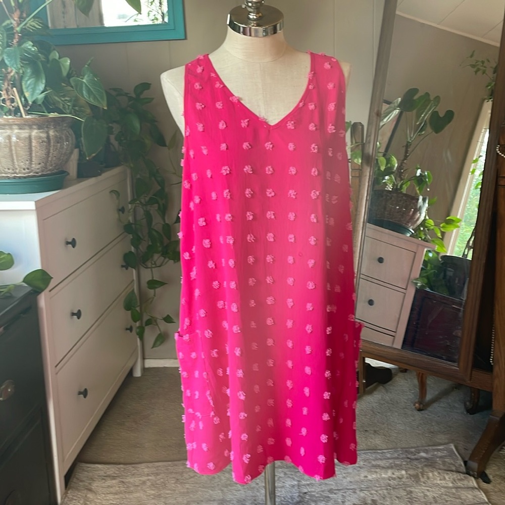 Hot Pink Pom Pom shift dress, size XL